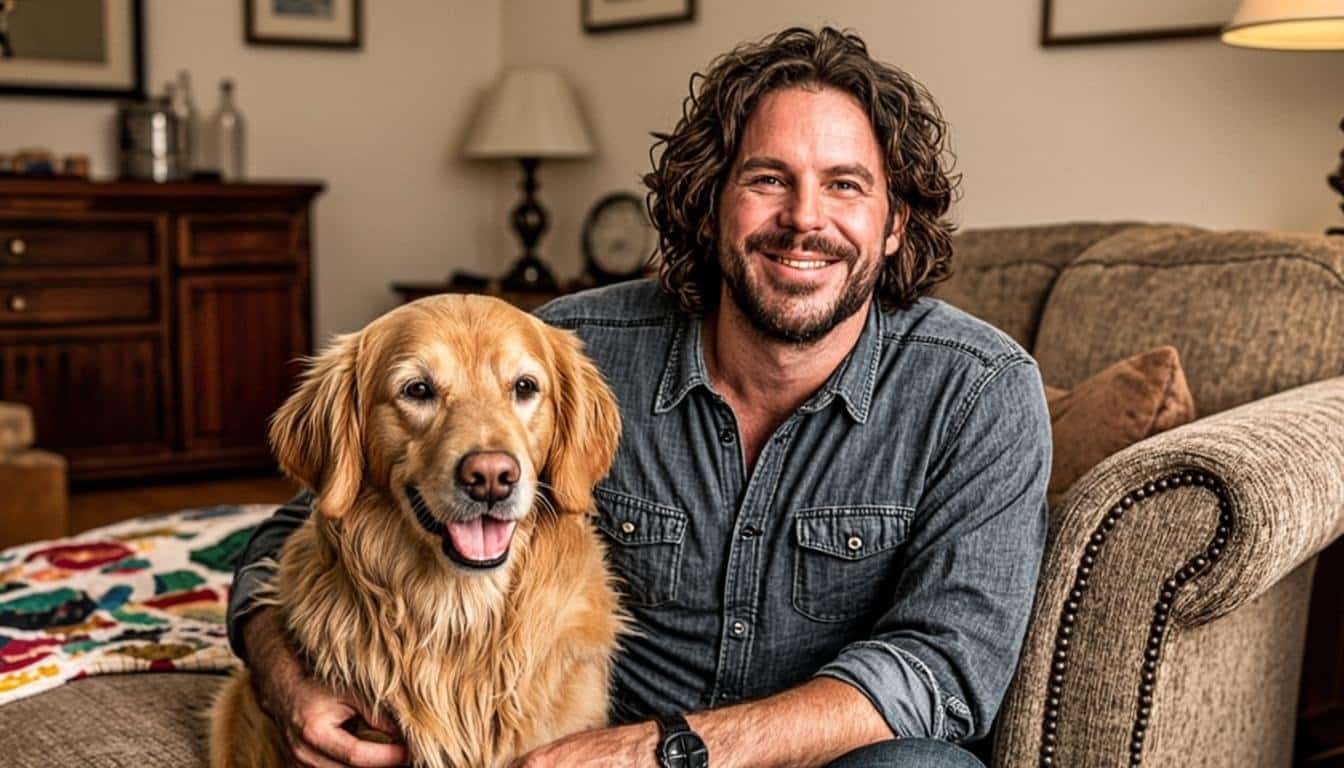 Brett Eldredge with his dog Edgar in Nashville home