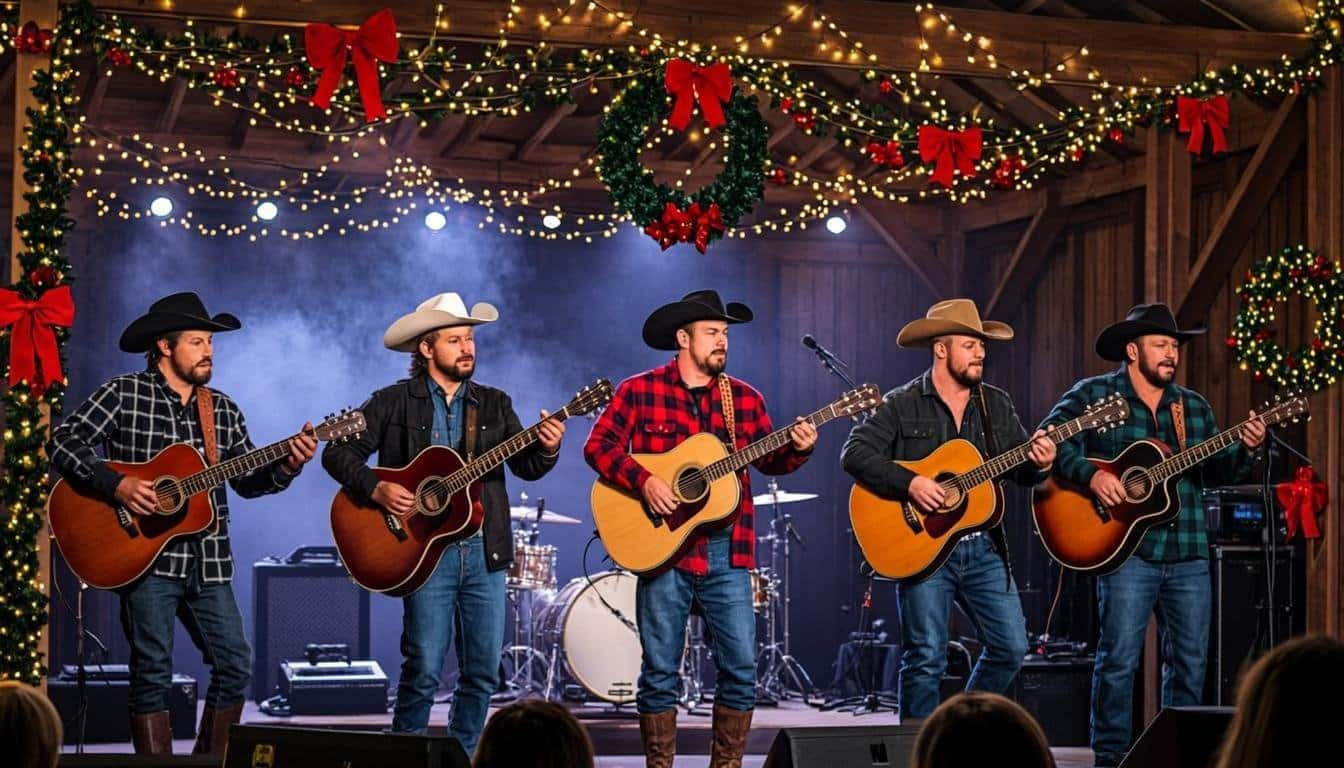Brett Eldredge holiday Christmas concert with festive lights