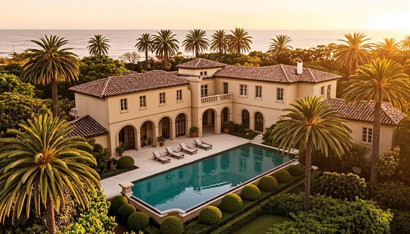 Luxury Hollywood mansion estate with infinity pool representing celebrity real estate investments