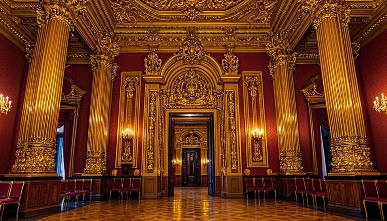 Bollywood cinema luxury with ornate theater interior