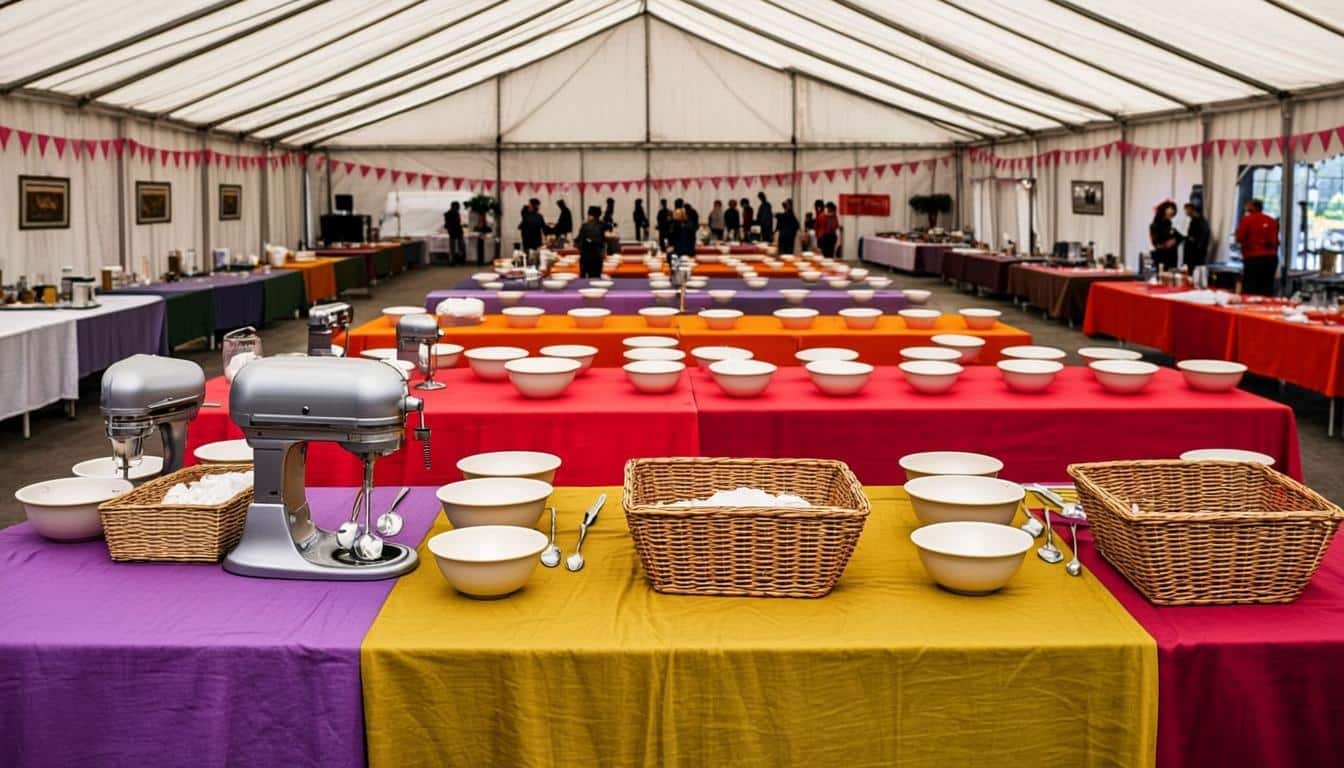 Great British Bake Off television studio set Channel 4 baking competition